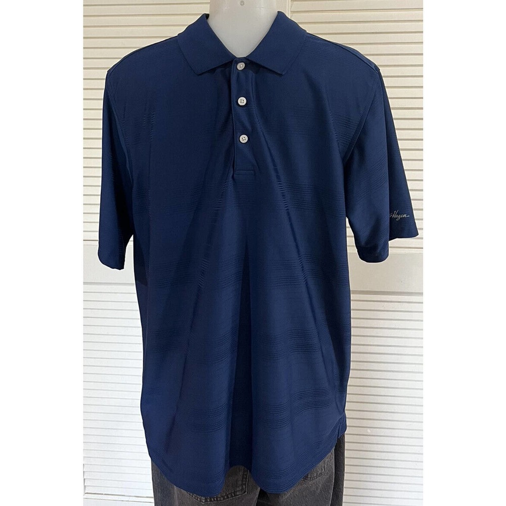 Walter Hagen Essentials Men's Blue Large Stripe Short Sleeve Polo Golf Shirt